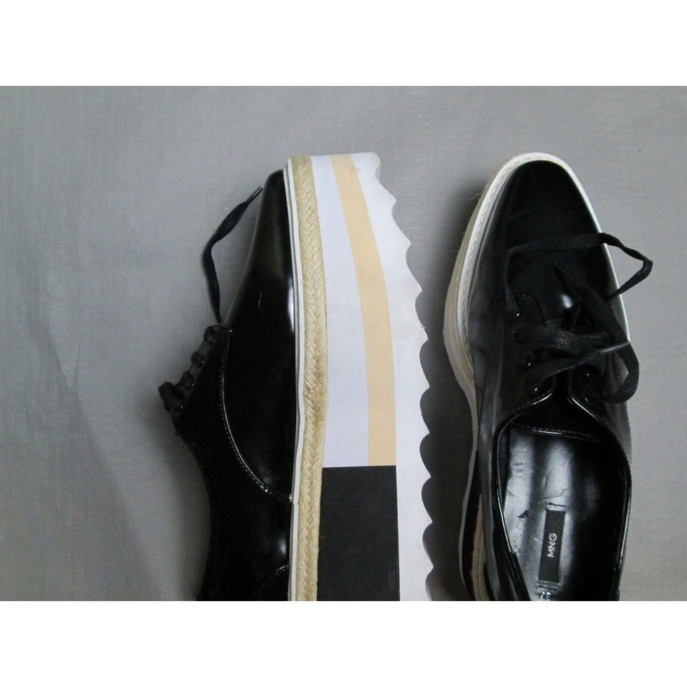 Mango sneakers womens 7 black big platform lace up Kenji contrast oxford stripe - Picture 9 of 16
